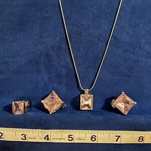 Light Pink Necklace, clip on earrings and ring size 7 set